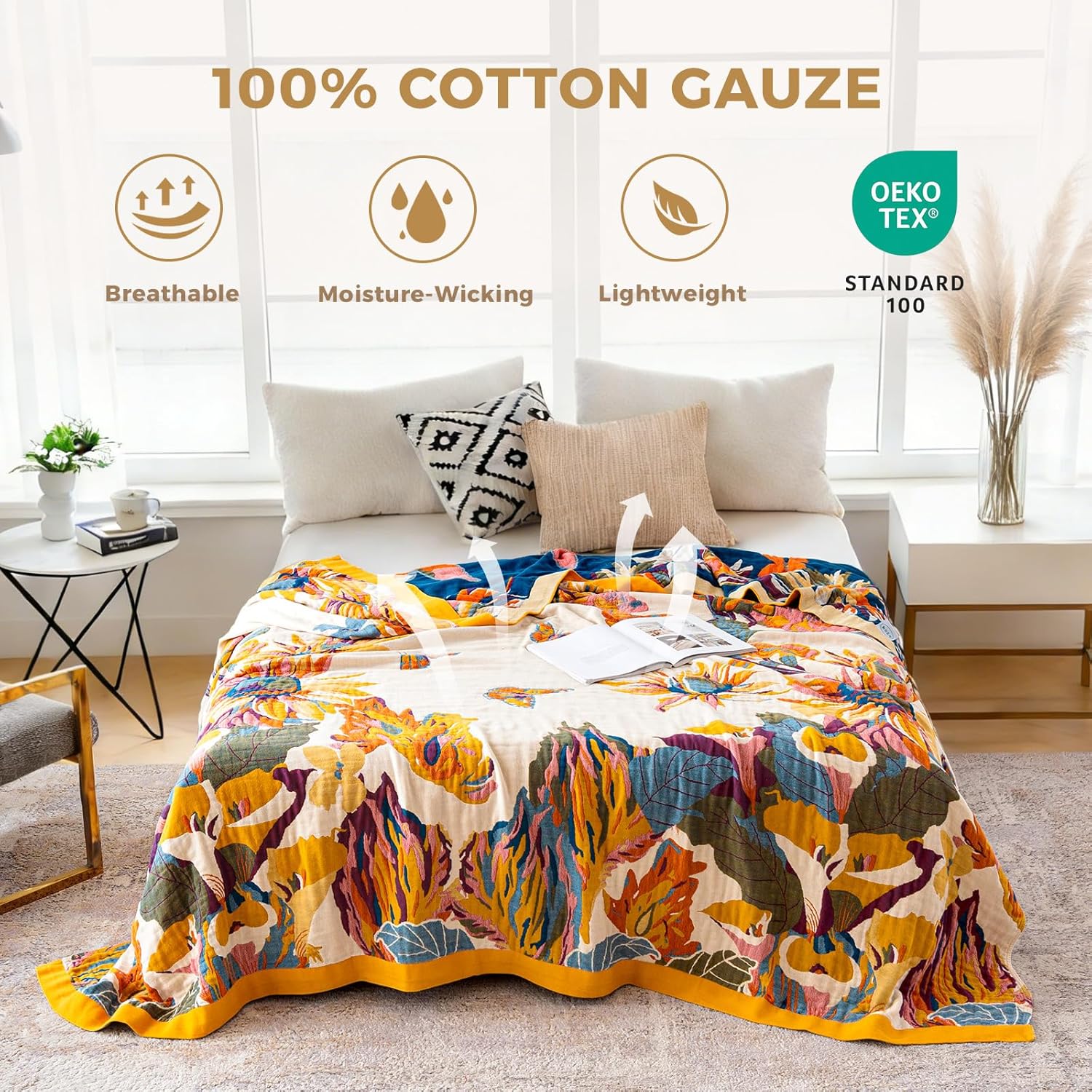 Boho Blue Throw Pillow — 50" - View 3