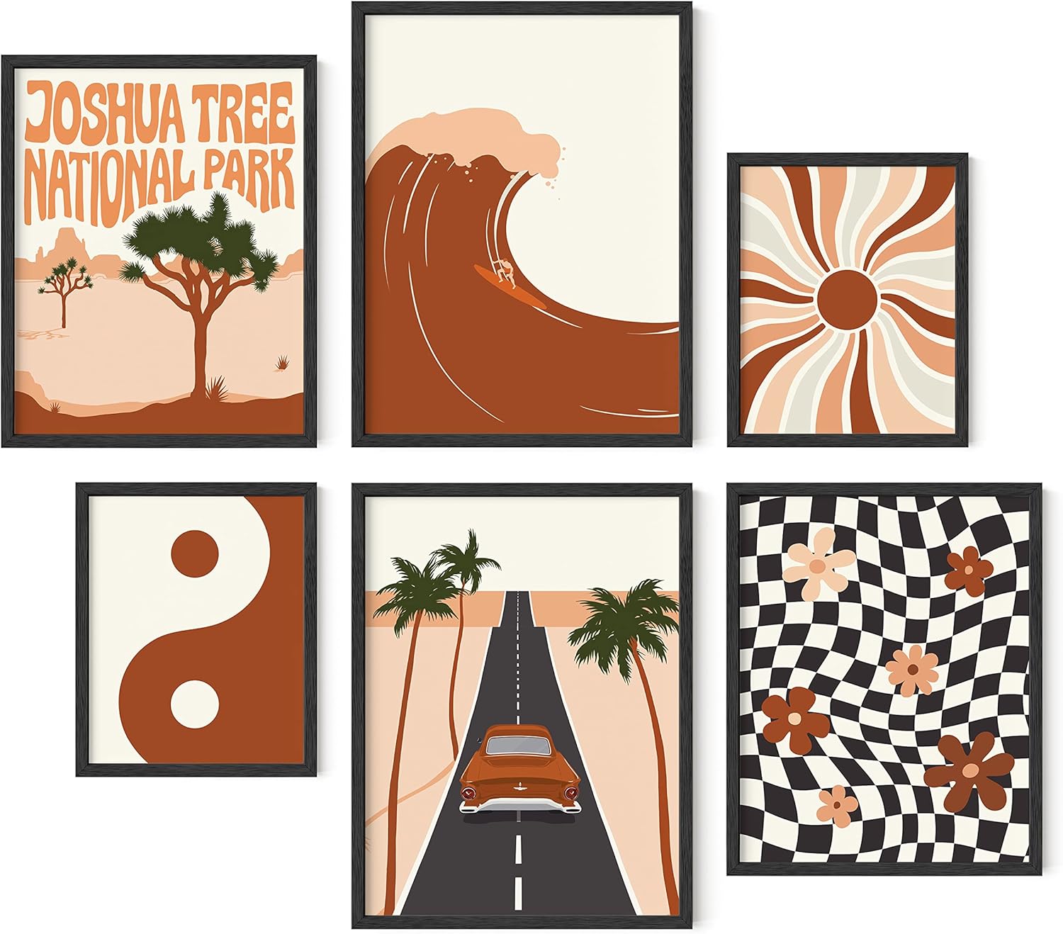 Framed Black Wall Decor — Set of 6 — Rust Retro