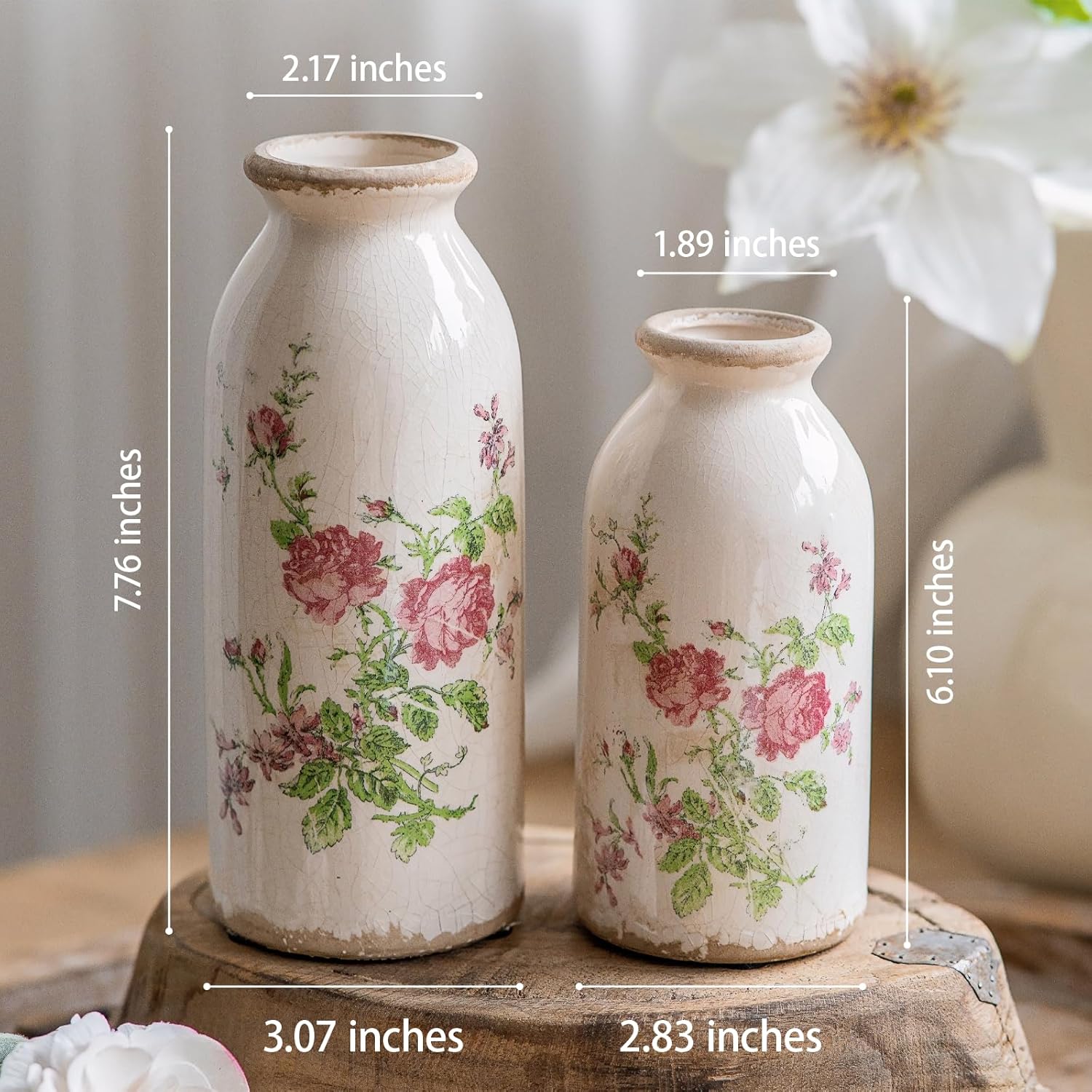 Vintage Farmhouse Green Vase Set — Set of 2 - View 2