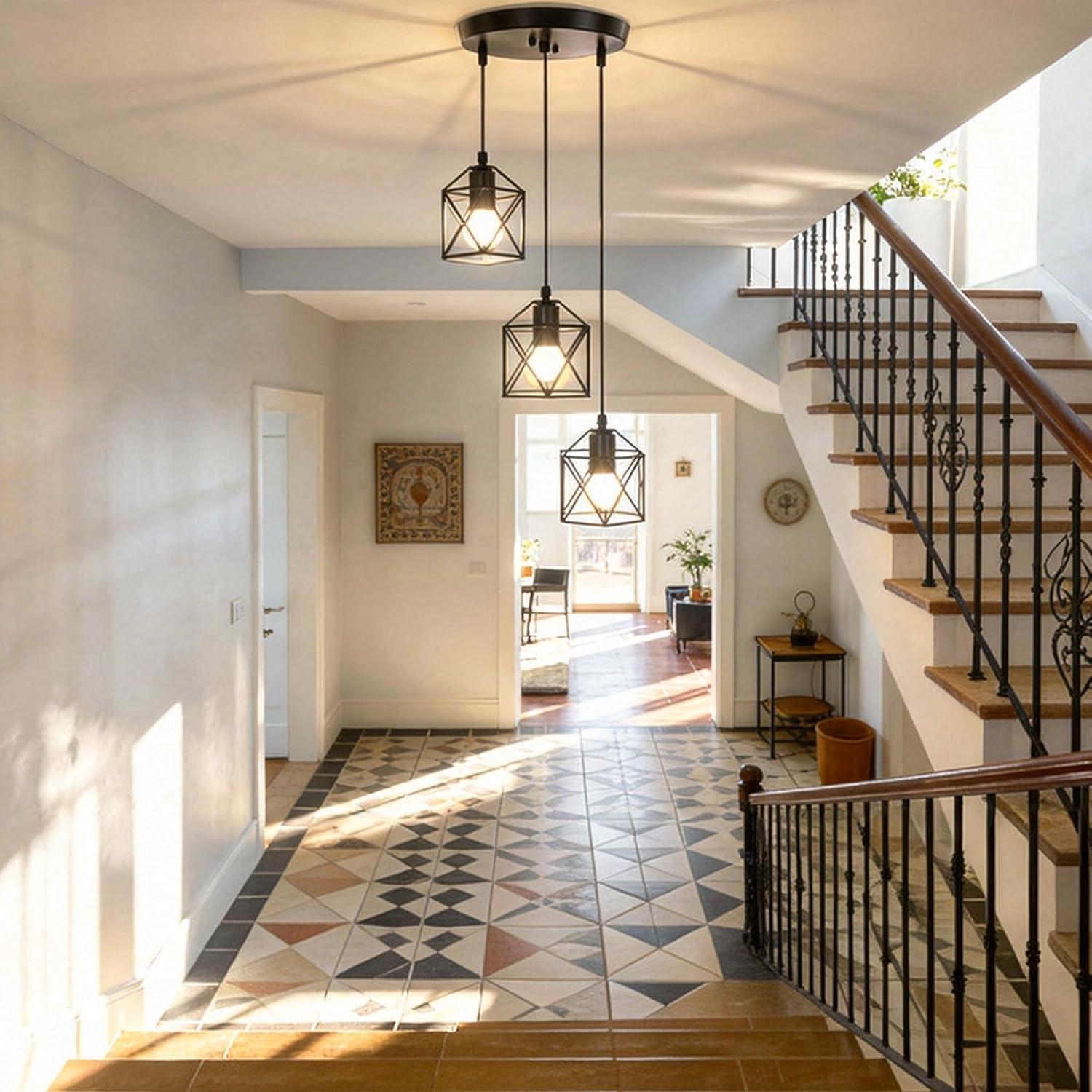 Adjustable Farmhouse Beige Pendant Light — 3-Light - View 5