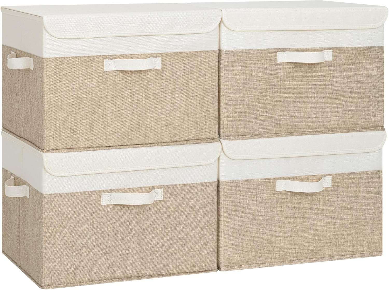 Beige Storage Bin — Brown/White