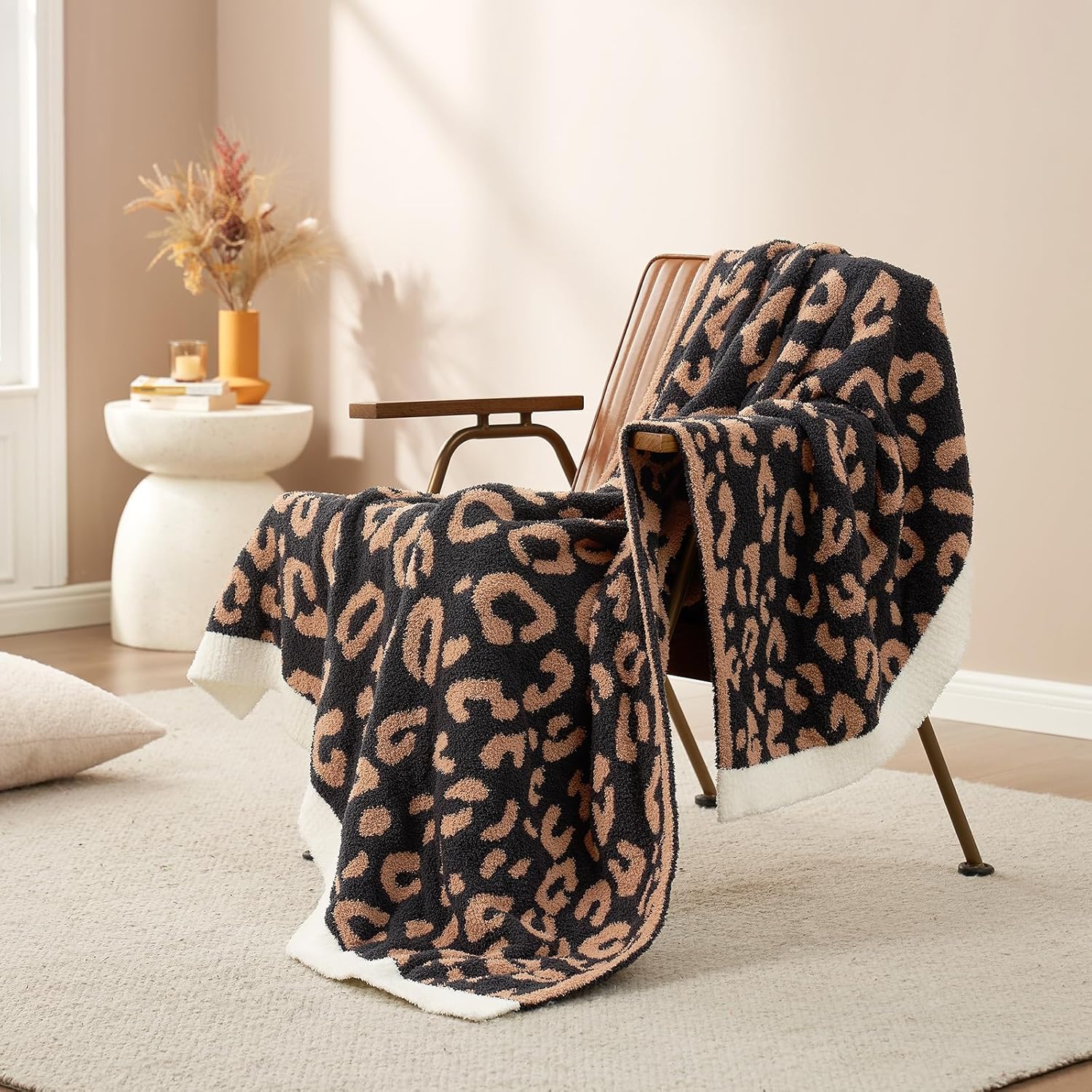 Beige Throw Pillow — 50" — Leopard Black