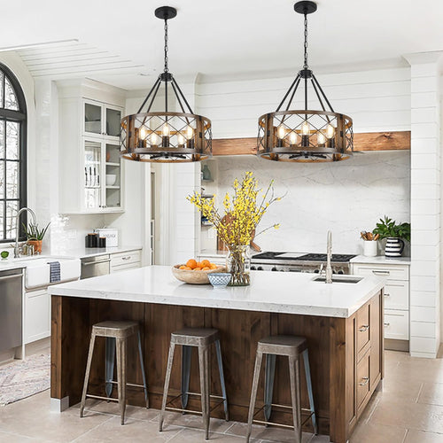 Adjustable Farmhouse Brown Chandelier — 5-Light - View 2