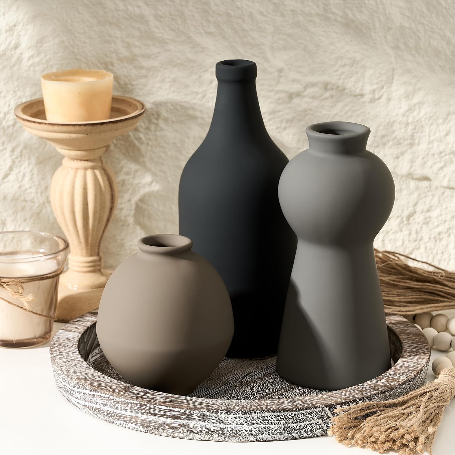 Farmhouse White Vase Set — Set of 3 - View 4