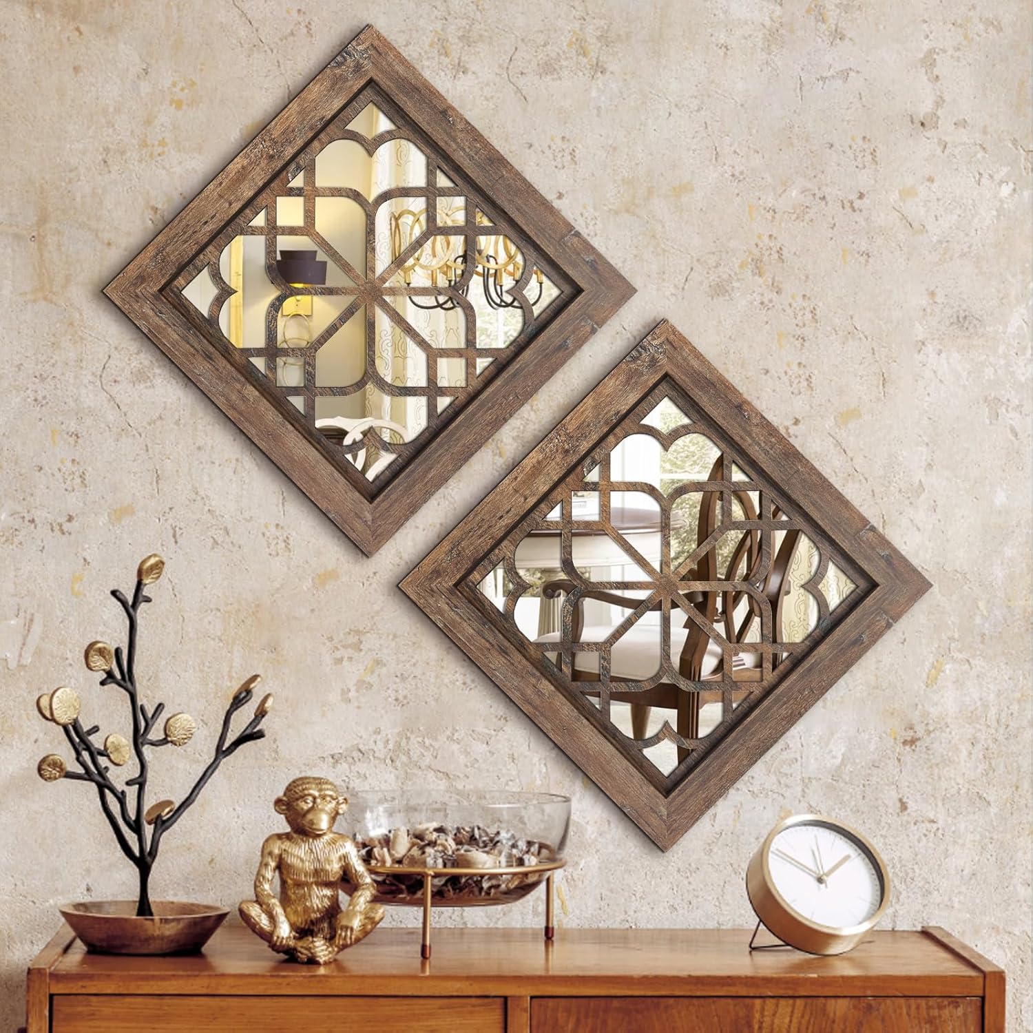 Vintage Boho Brown Wall Mirror — 12" — Redbrown