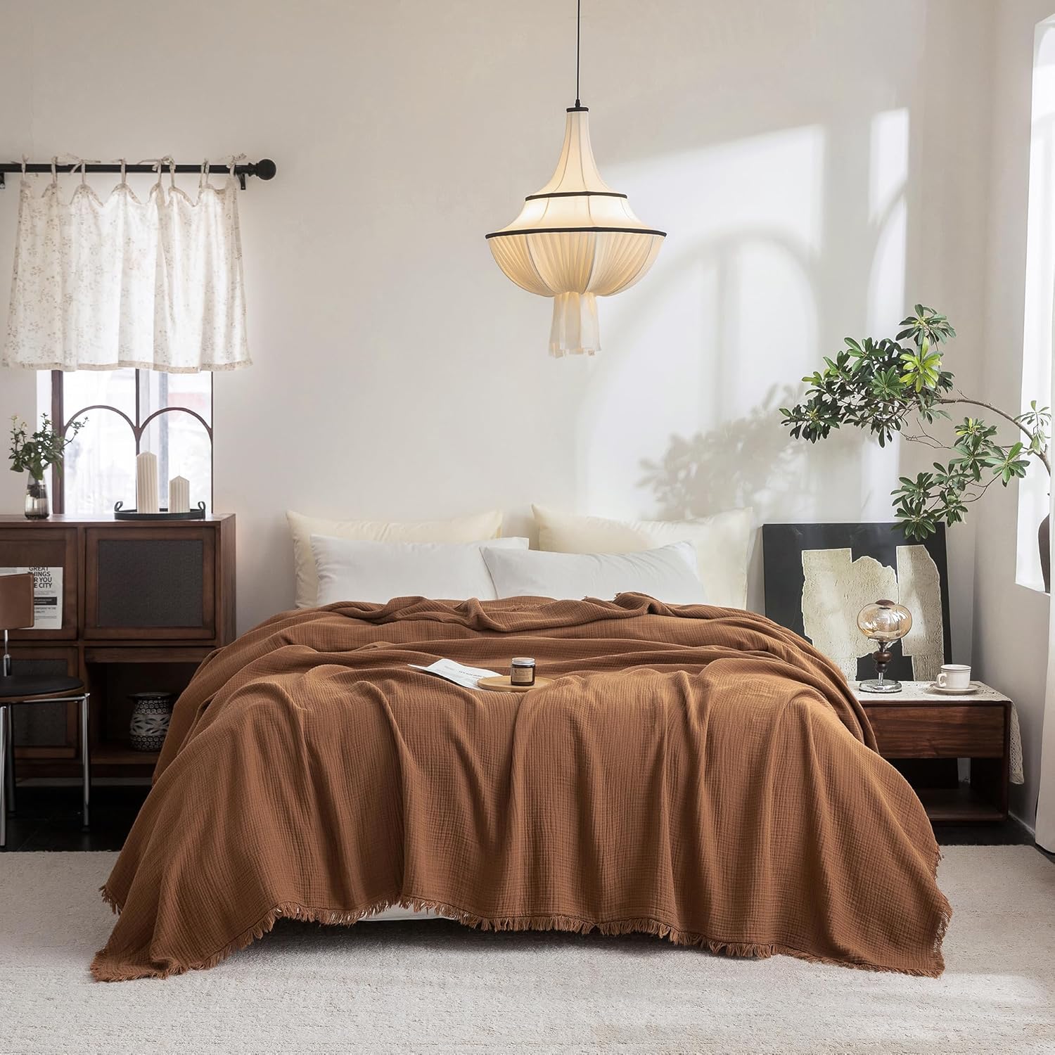 Beige Throw Pillow — 104" — Dark Orange