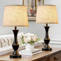 Dimmable Luxe Beige Bedside Lamp — 22" — Black Base+Beige lampshade