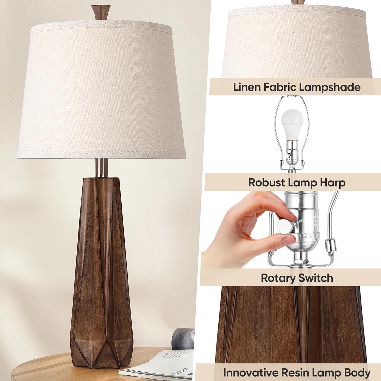 Linen Modern Black Desk Lamp — 27" - View 4