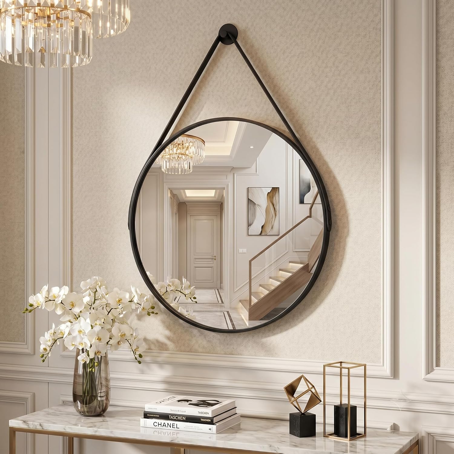 Luxe Black Round Mirror — 20" — Black-round