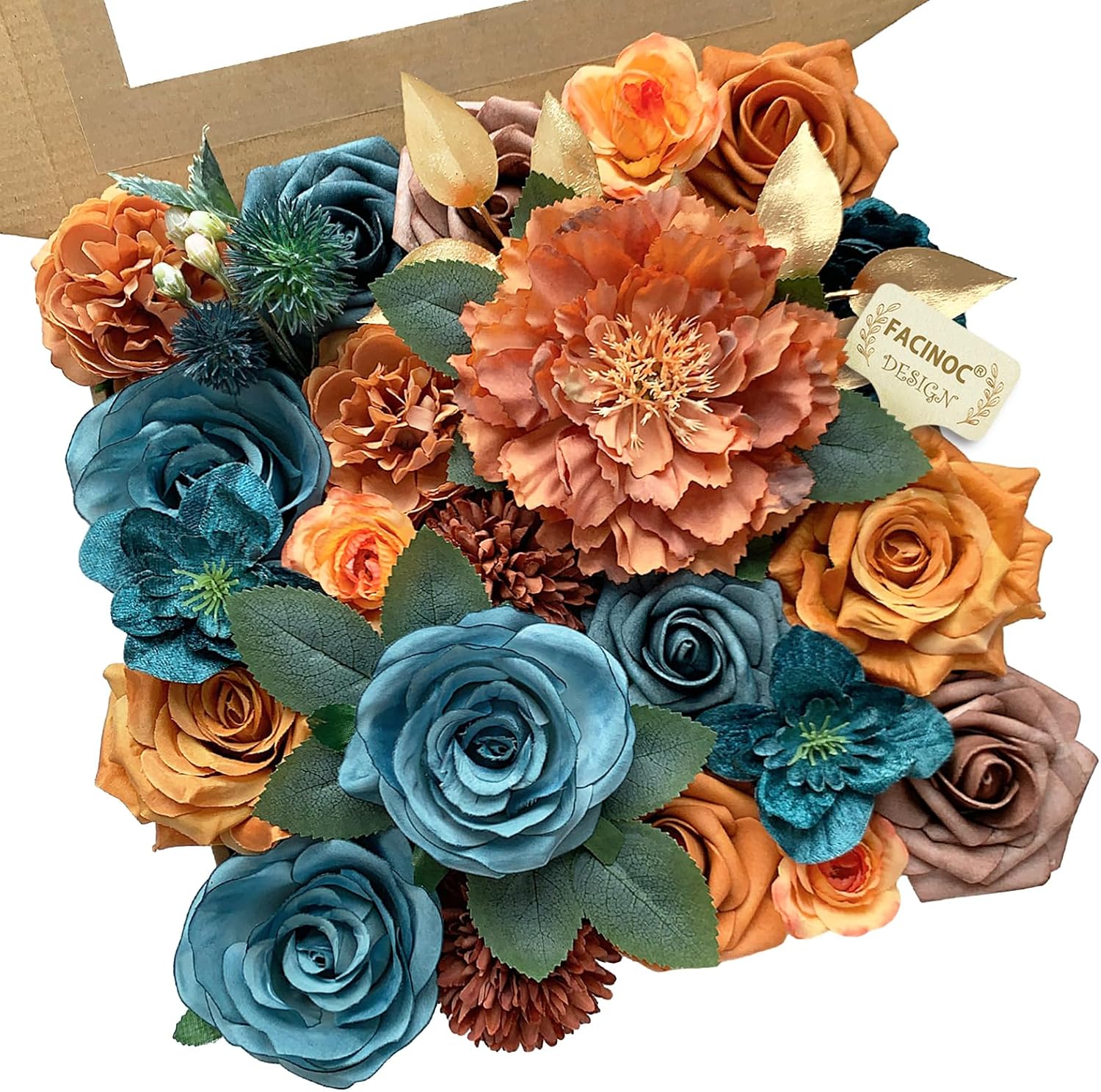 Beige Artificial Flowers — S (Orange, Teal)