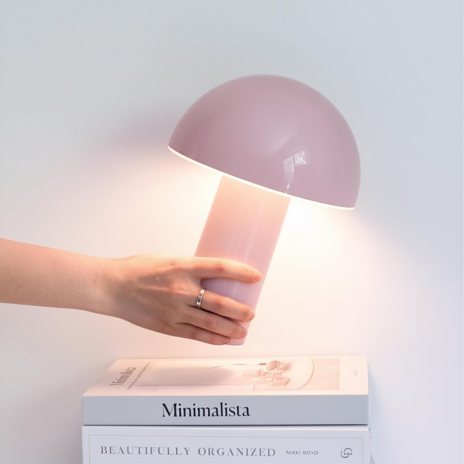 Cordless Modern Beige Table Lamp — 10" — Pink