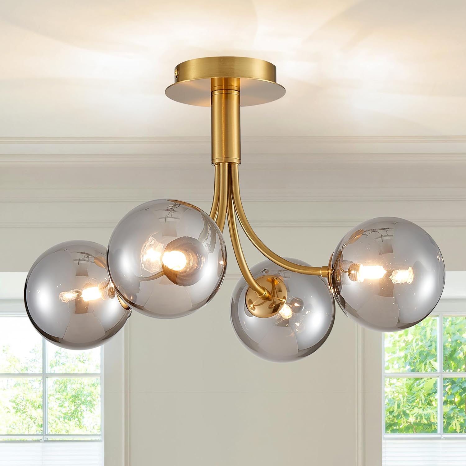 Luxe Gold Chandelier — 4-Light — Grey with Brass Canopy 4 Lights