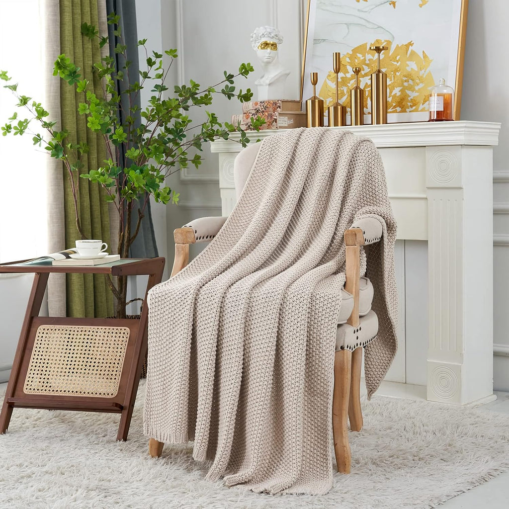 Knit Farmhouse Beige Throw Pillow — 51" - View 3