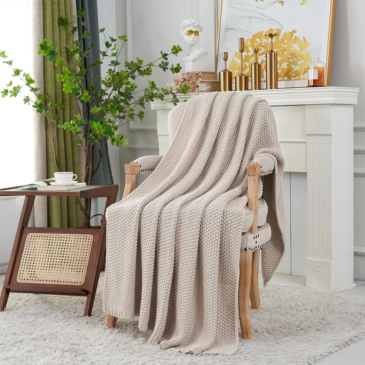 Knit Farmhouse Beige Throw Pillow — 51" - View 3