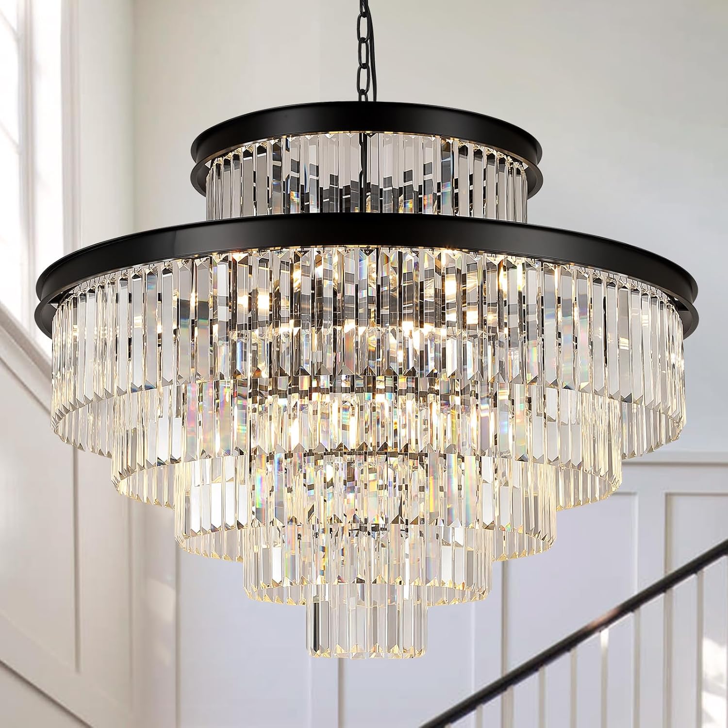 Round Luxe Black Chandelier — 12-Light — Large-Black