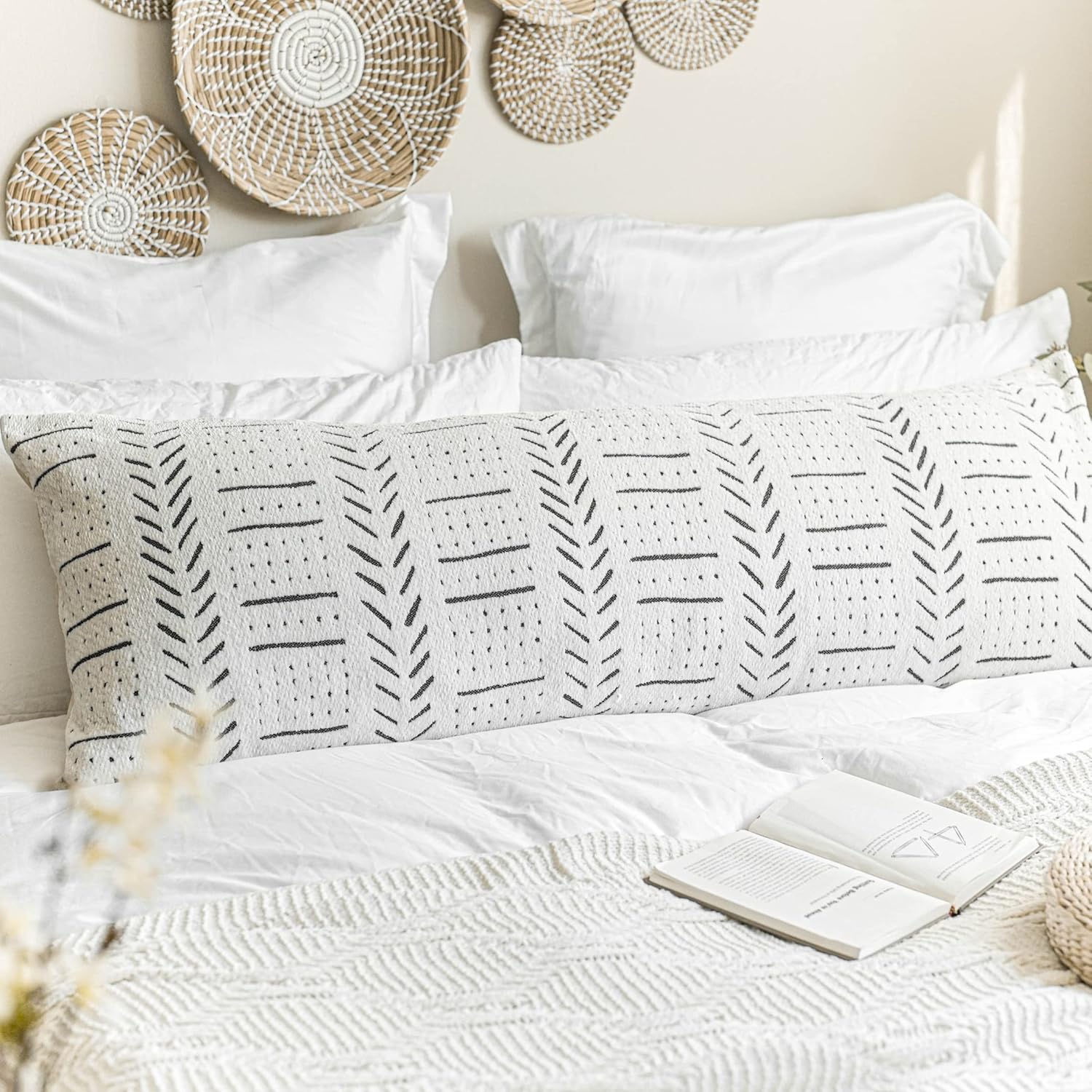 Lumbar Boho Beige Throw Pillow Cover — 20" — 54" x 20" (Pack of 1)