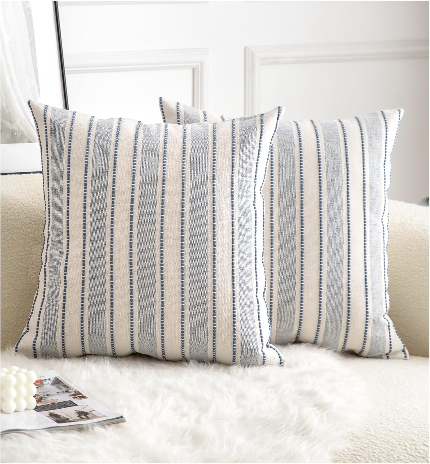 Boho Beige Throw Pillow Cover — 18" — Classic Blue