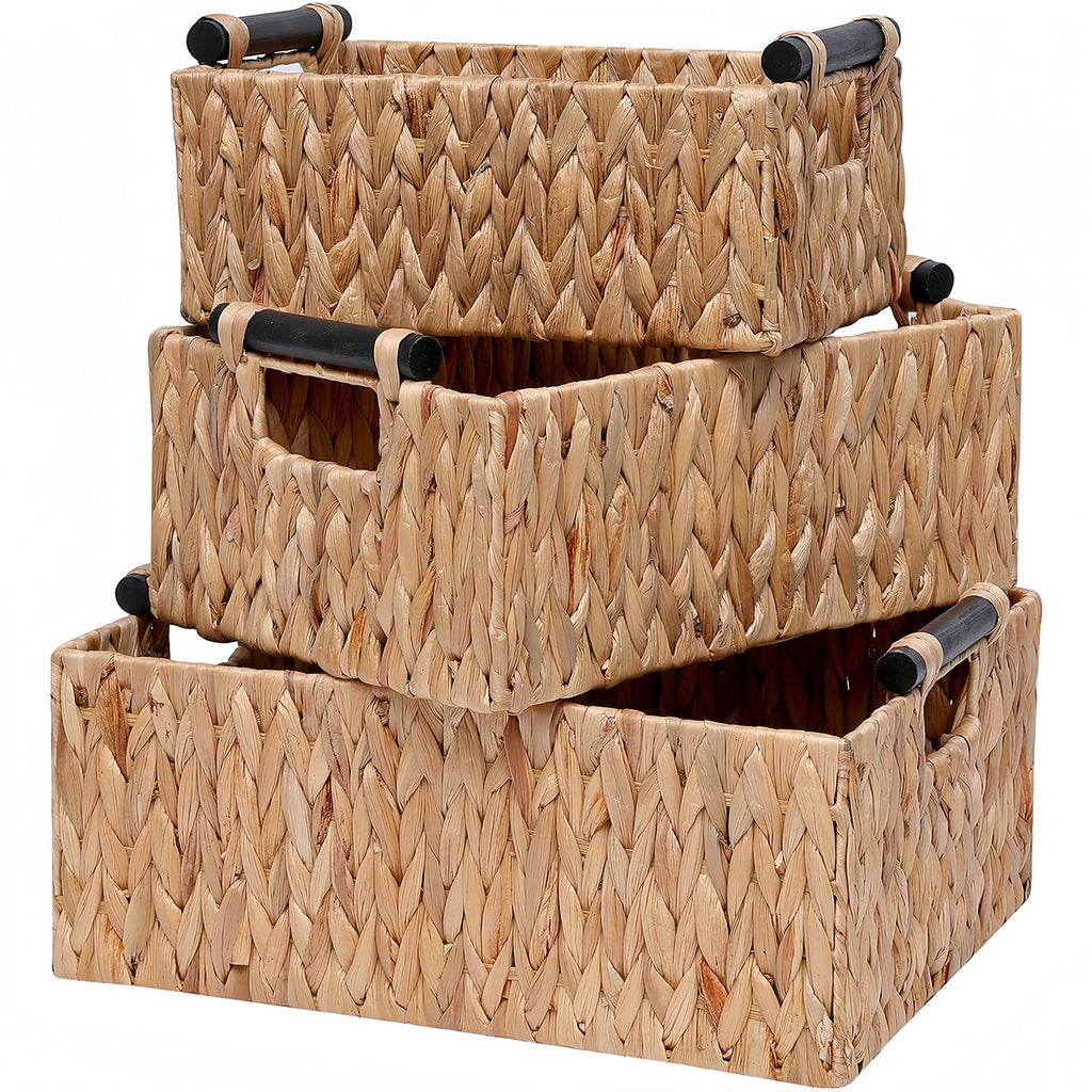 Handwoven Boho Wood Storage Bin