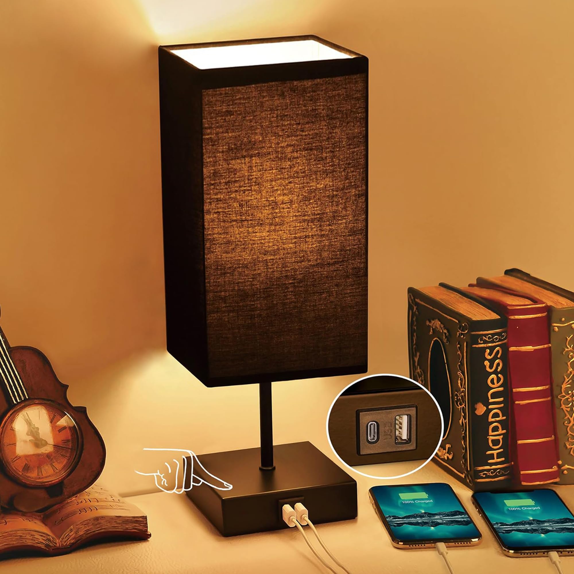 Dimmable Beige Bedside Lamp