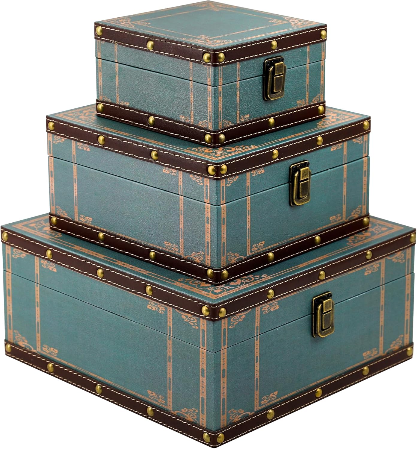 Vintage Farmhouse Beige Storage Basket — Set of 3 — Green