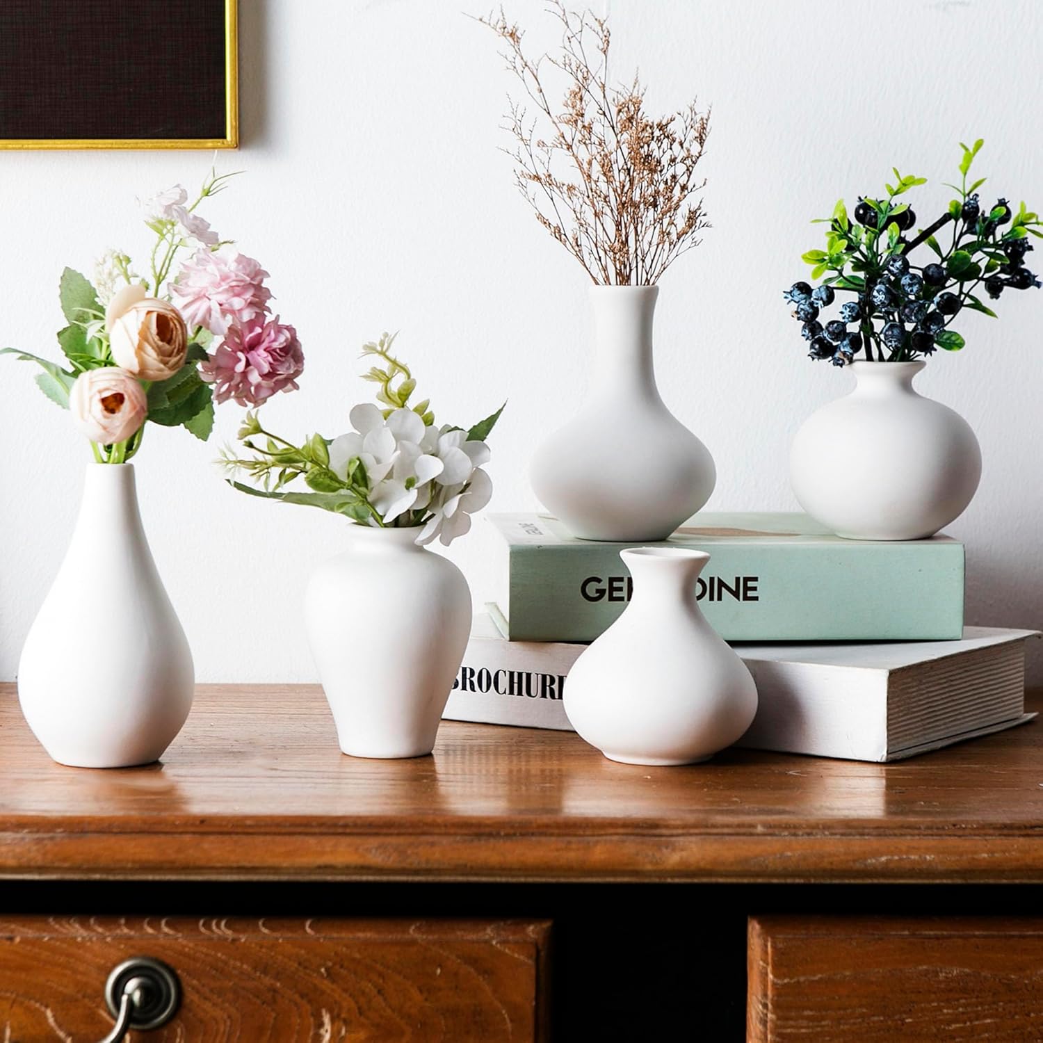 Modern Black Vase Set — Set of 12 — White - 5 Pcs