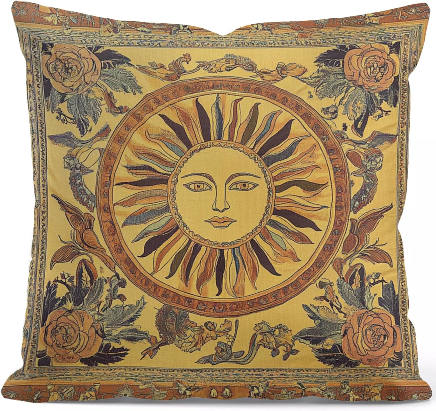 Vintage Boho Black Throw Pillow Cover — 18" — Moon&flower