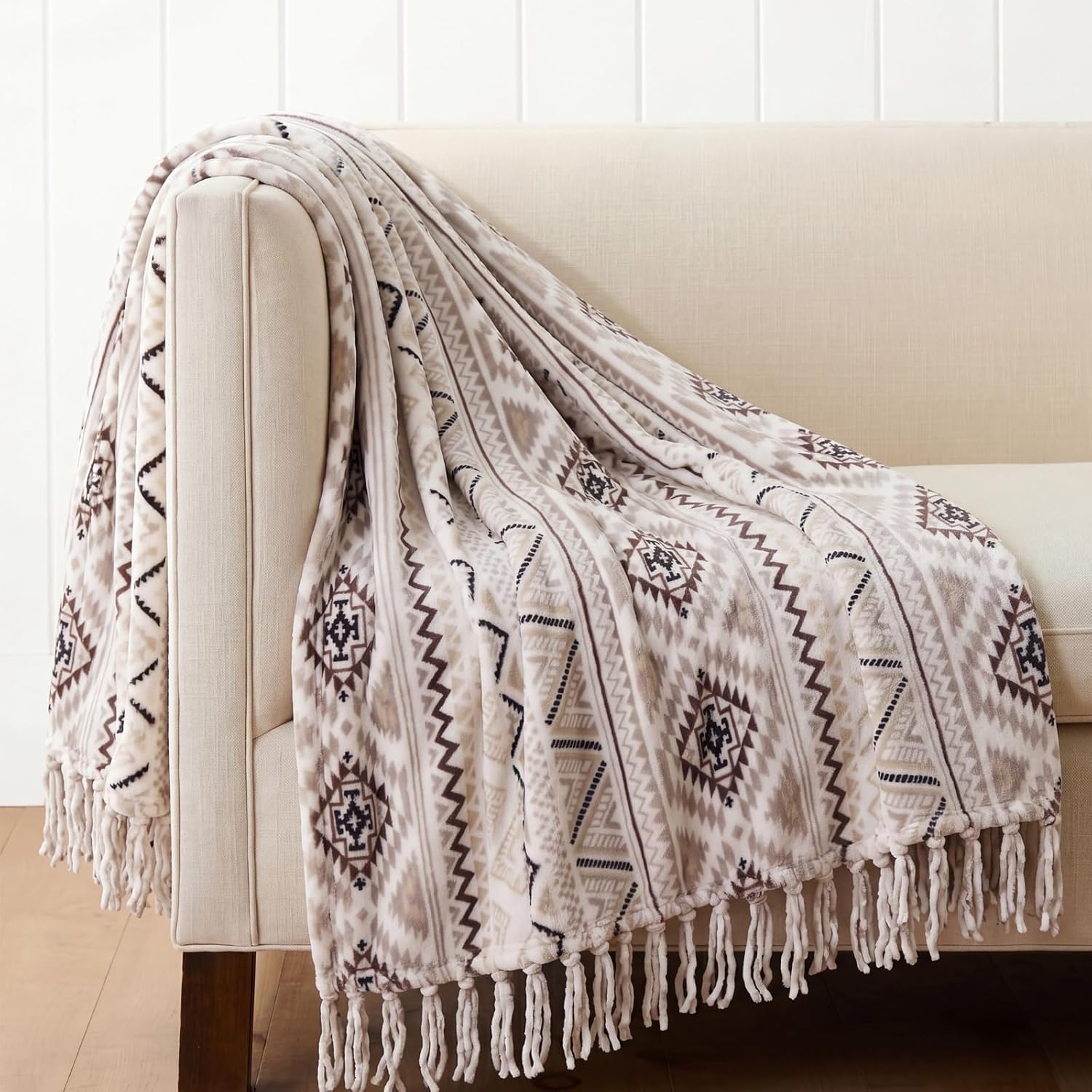 Vintage Boho Beige Throw Pillow — 60" — Beige and Gray