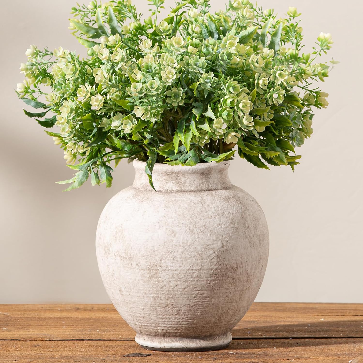 Farmhouse Brown Flower Vase — 11" — 6"h - Rustic White