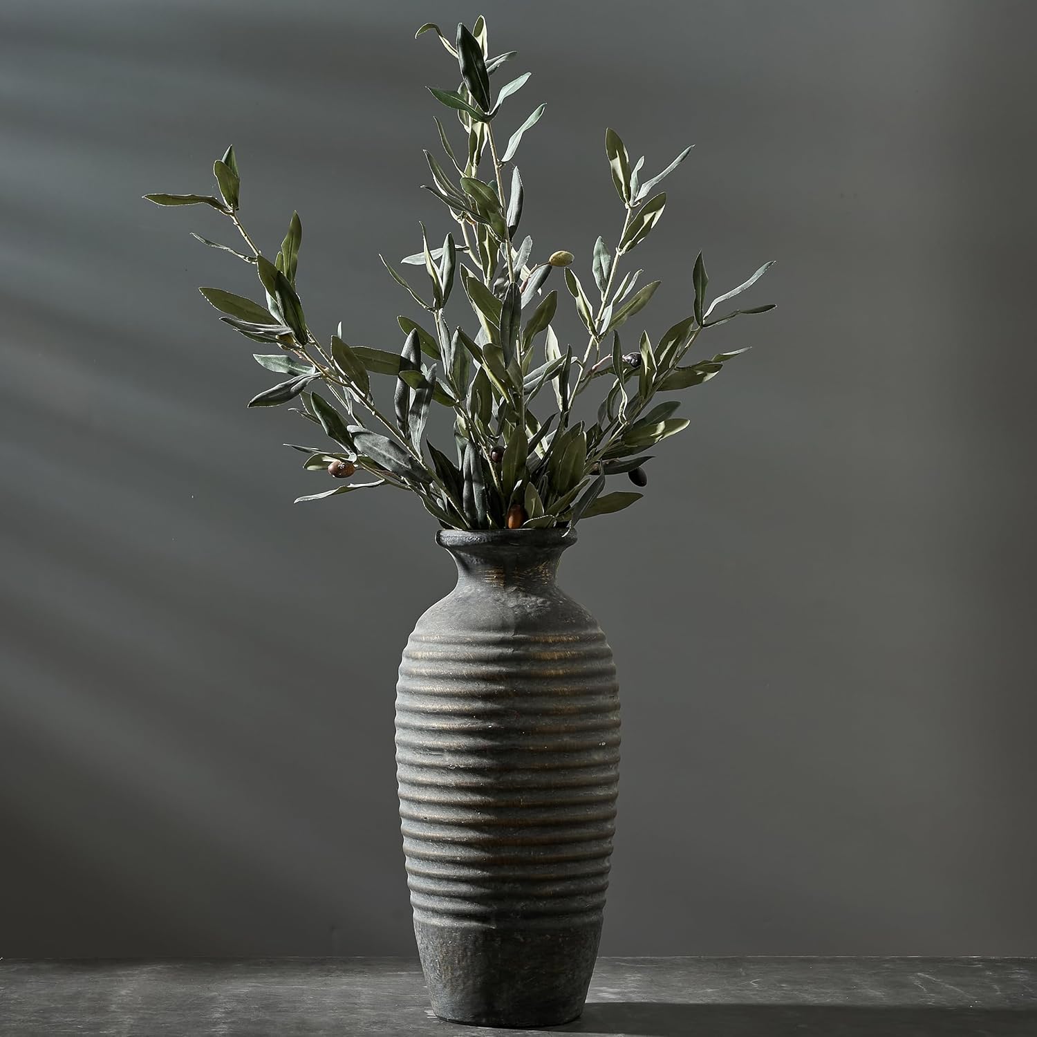 Vintage Farmhouse Beige Vase — 14.4" — 19151-blue Bronze
