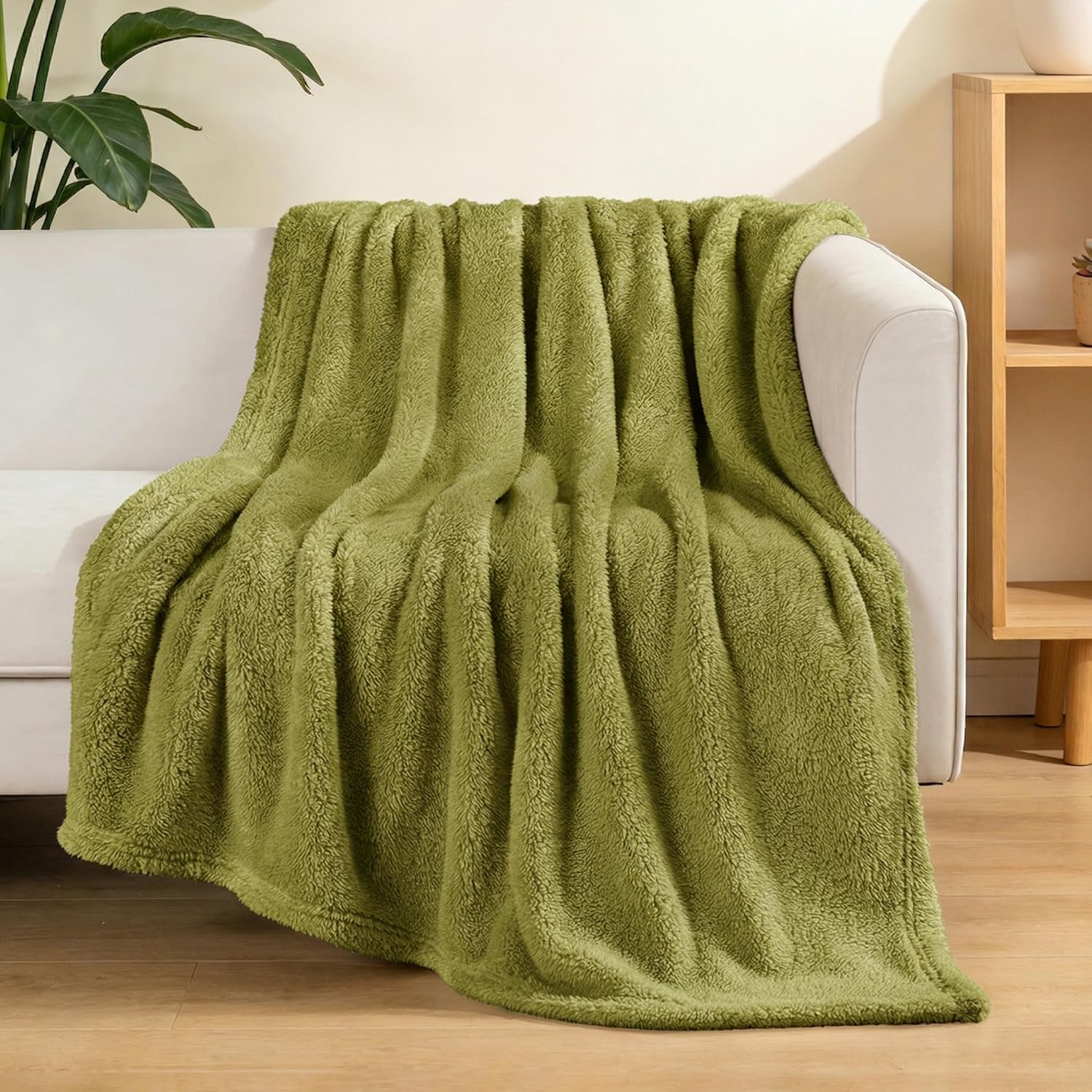 Velvet Luxe Beige Throw Pillow — 60" — Olive Green