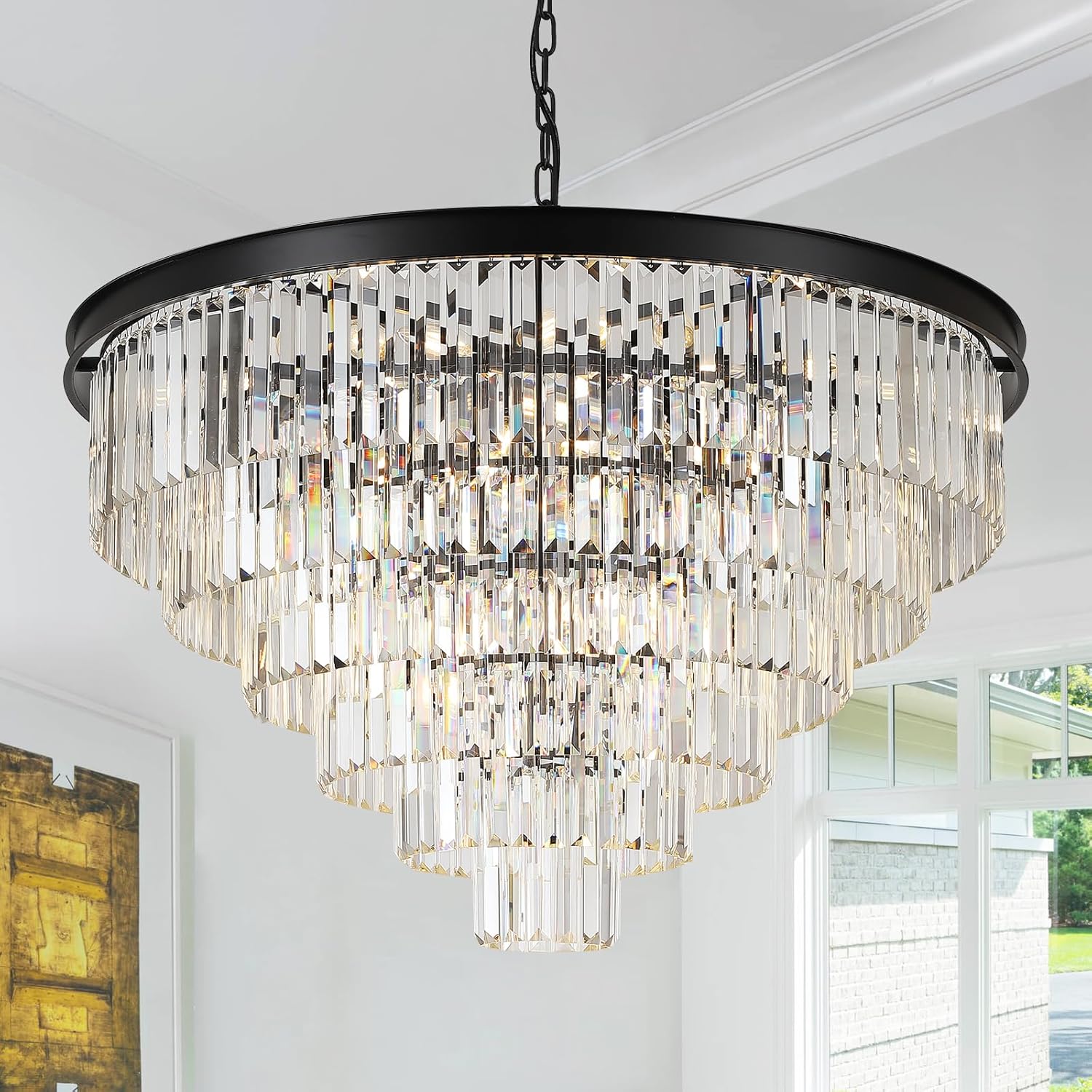 Round Luxe Black Chandelier — 12-Light — Black