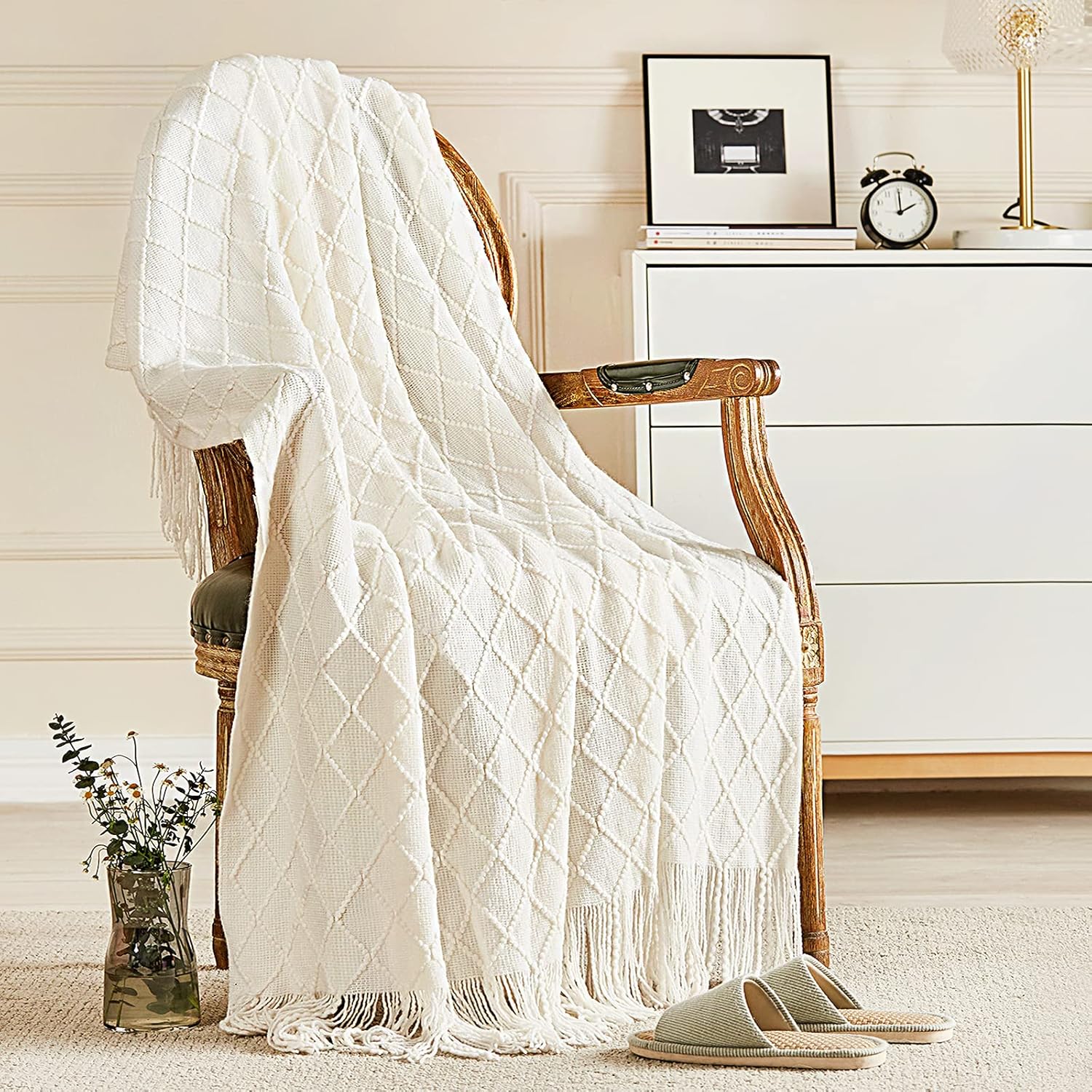 Boho Beige Throw Pillow — 50" — A(off White)
