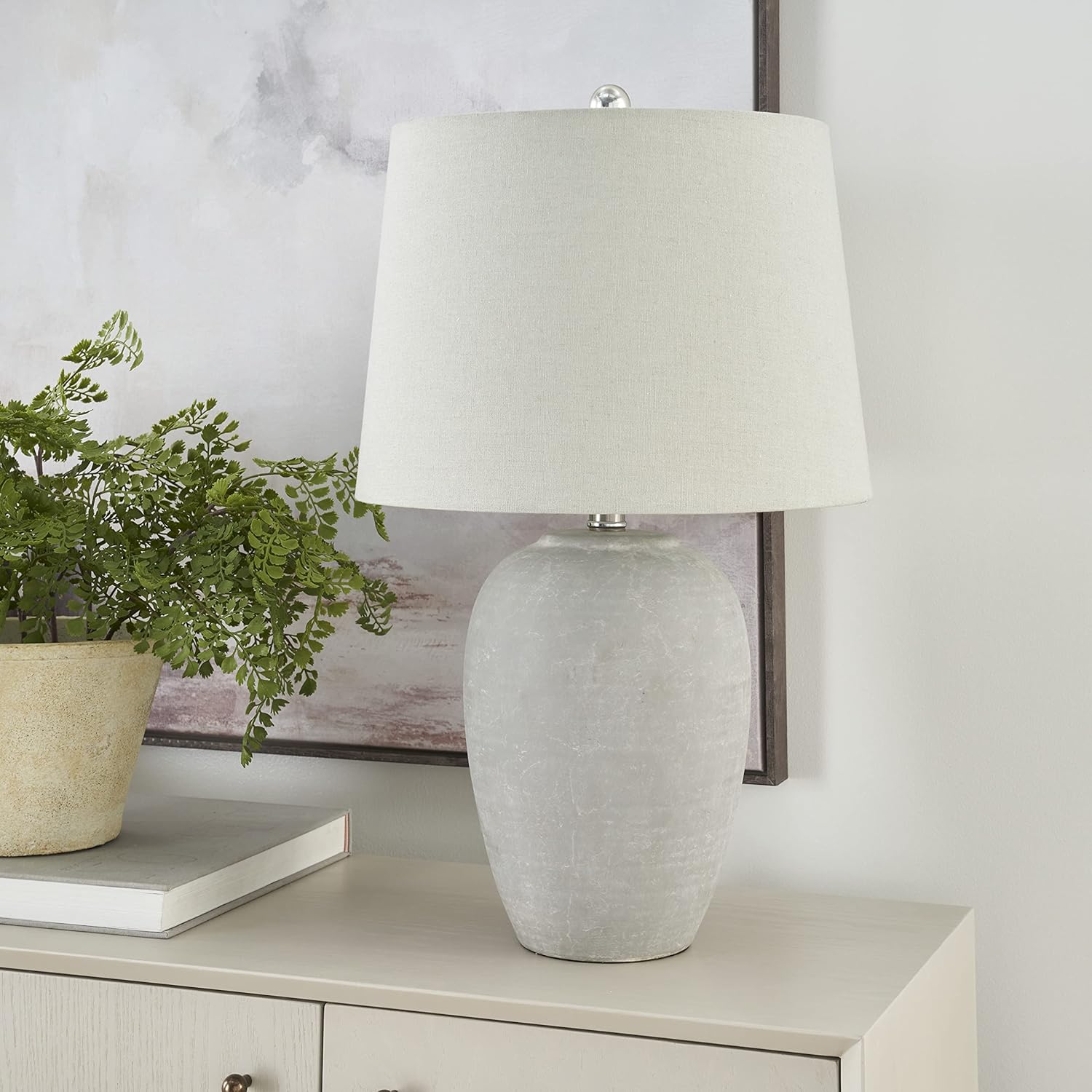 Vintage Farmhouse Beige Table Lamp — 23" — 1 Lamp - Drum Shade