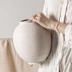 Farmhouse Beige Flower Vase — 8" — Sandstone White