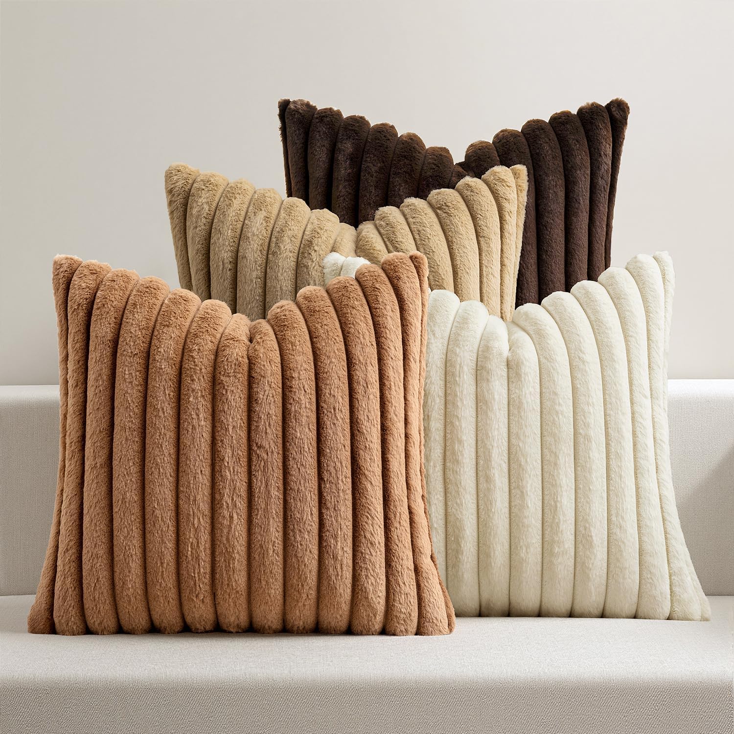Vintage Boho Beige Throw Pillow Cover — 18" — 18" x 18" (Pack of 4)