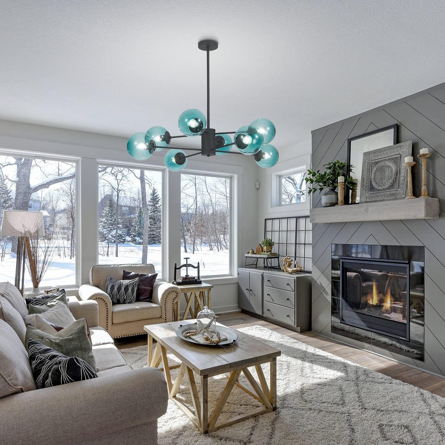Mid-Century Black Chandelier — 8-Light - View 6