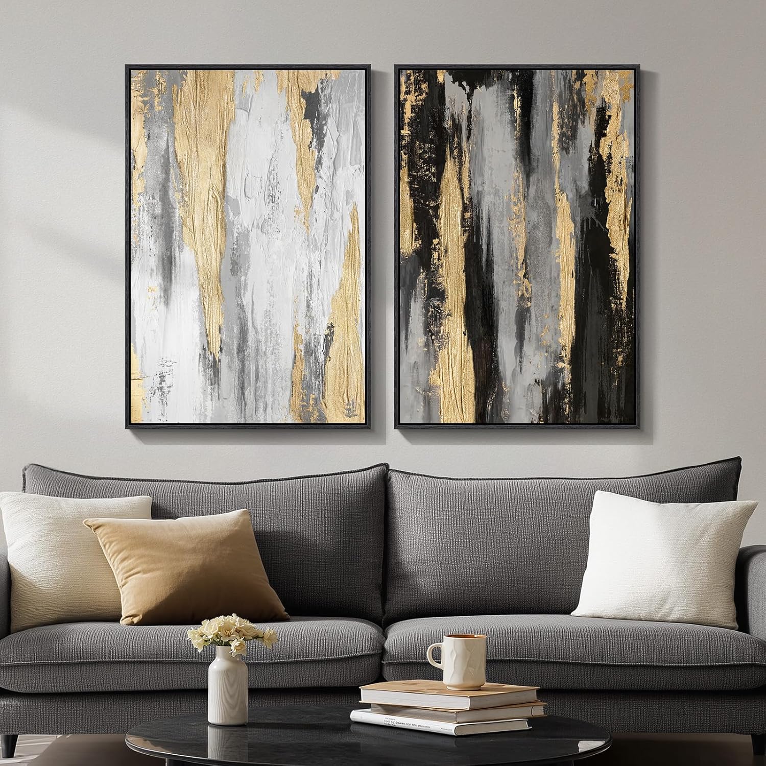 Framed Modern Beige Wall Decor — 24" — 20" W X 30" H X 2pcs