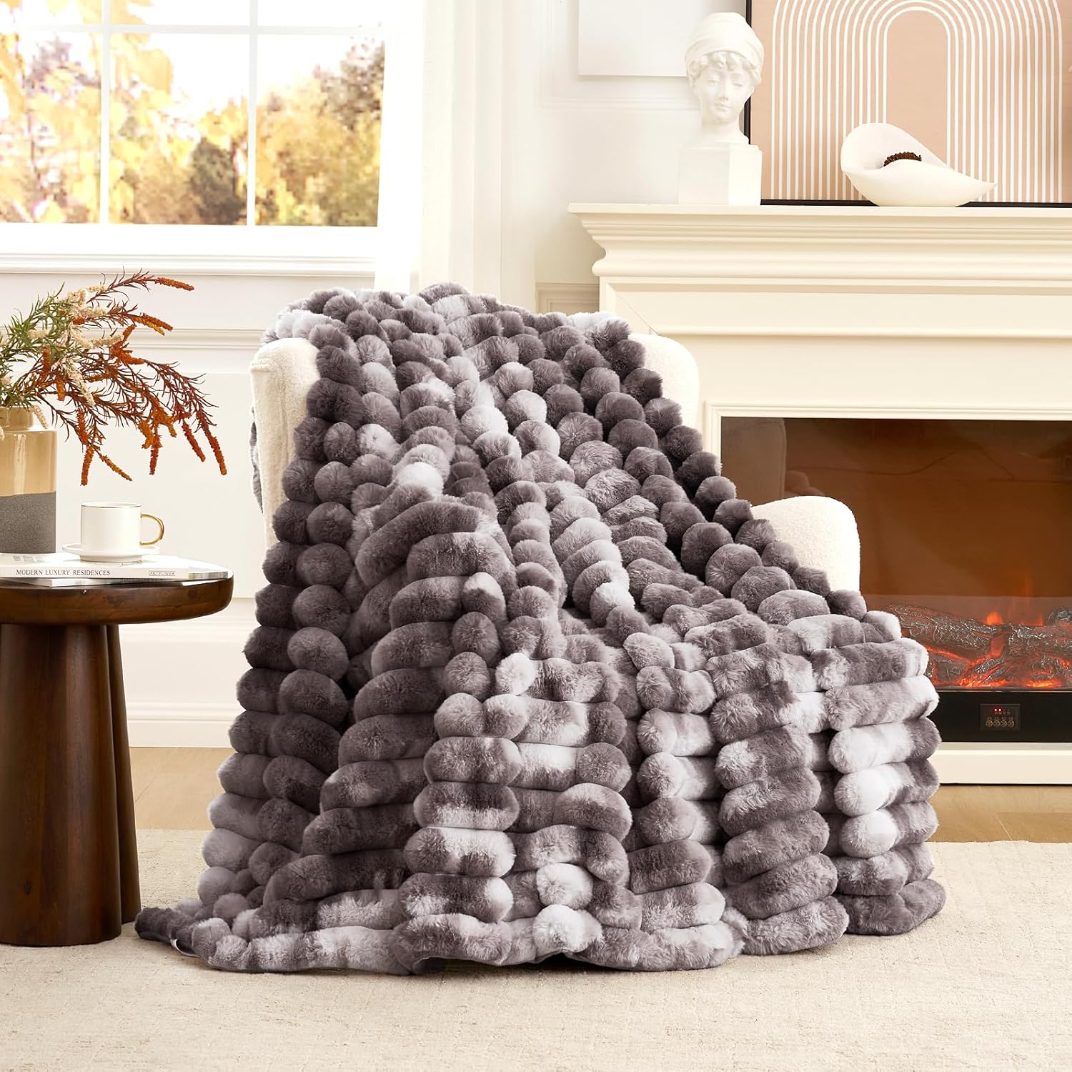 Beige Throw Pillow — 50" — Tie-dye Grey