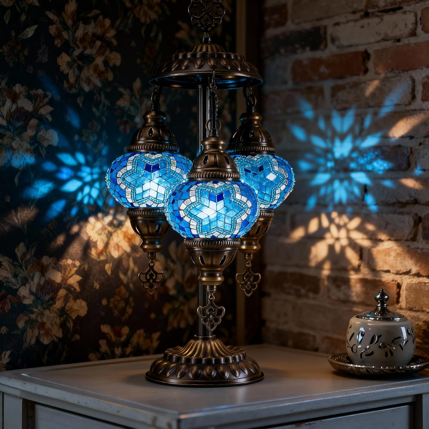Vintage Boho Blue Table Lamp — Sea Blue