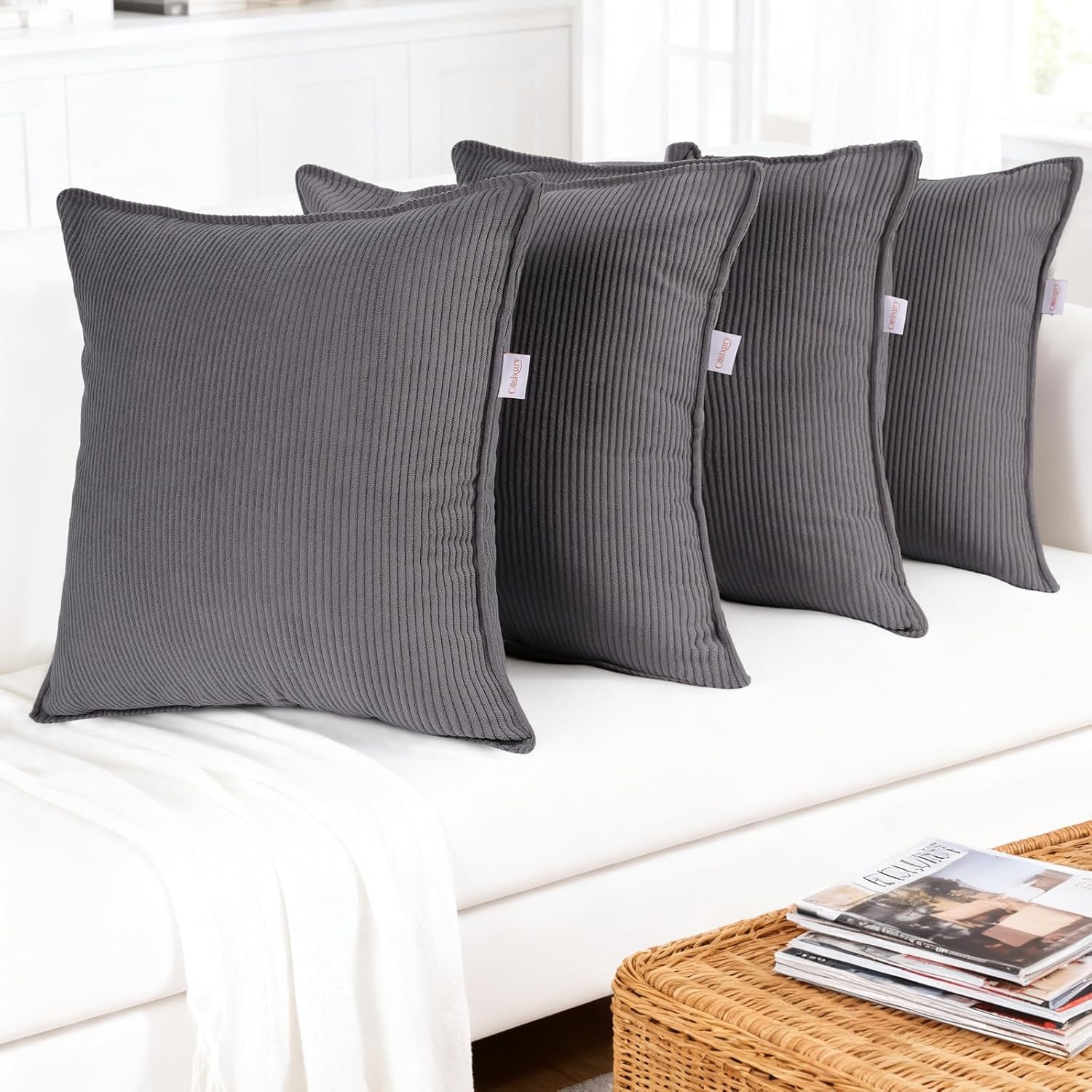 Boho Beige Throw Pillow Cover — 18" — Gray
