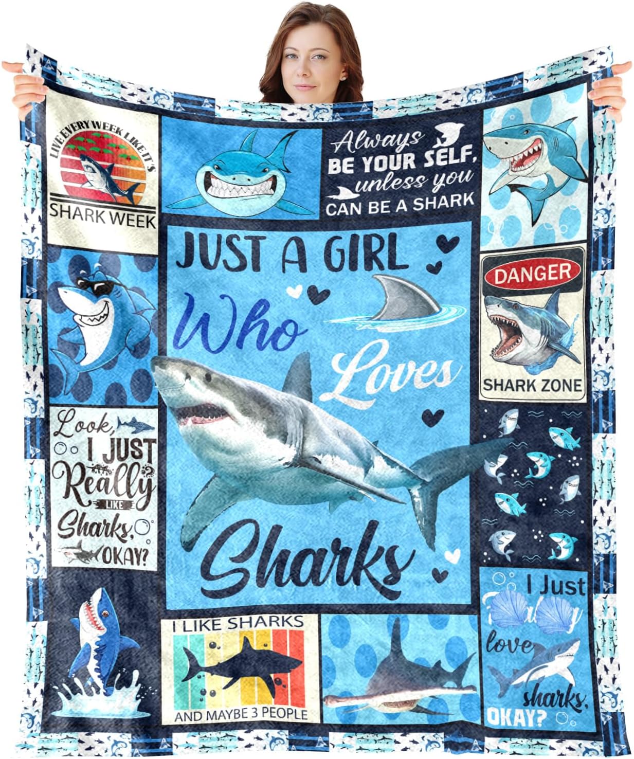 Blue Throw Pillow — 50" — Cool Shark