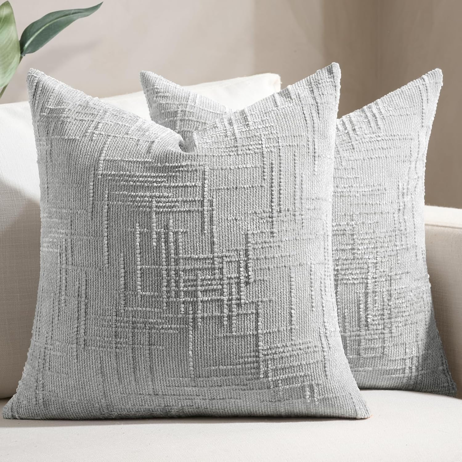 Chenille Boho Beige Throw Pillow Cover — 18" — Grey