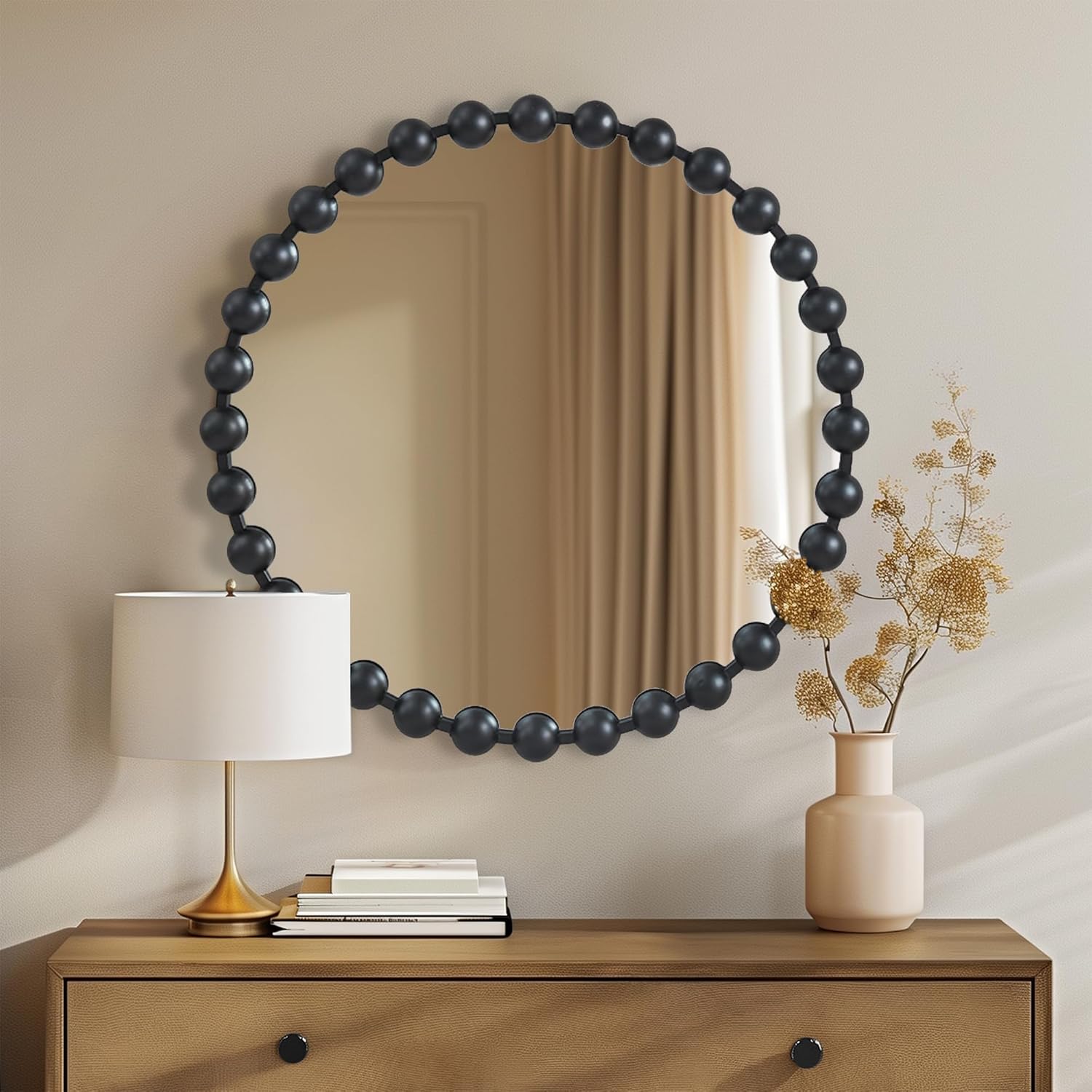 Luxe Black Round Mirror — 36" — 27"L x 27"W