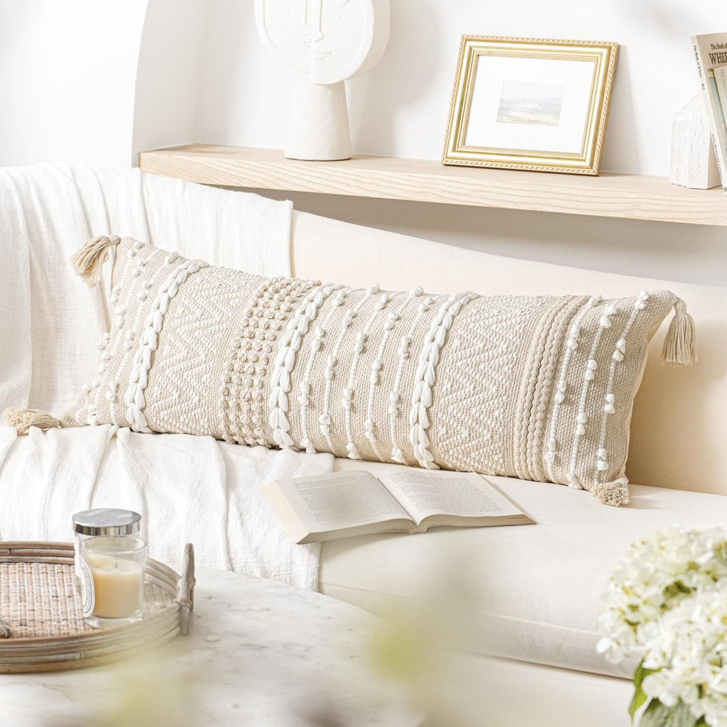 Lumbar Boho Beige Throw Pillow Cover — 36" - View 6