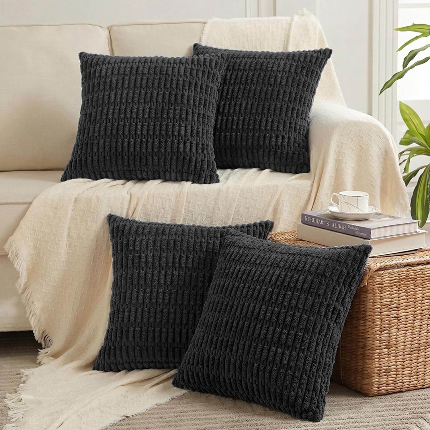 Boho Beige Throw Pillow Cover — 18" — 16" x 16" (Pack of 4)