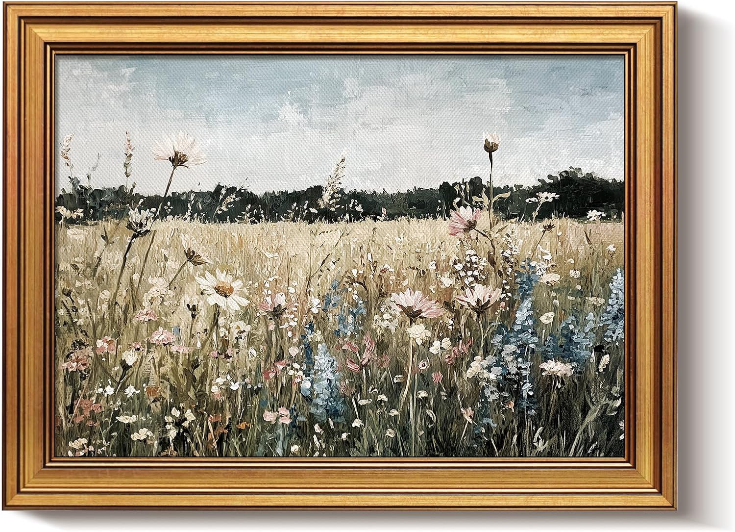 Framed Luxe Blue Wall Art — 16" — Wildflowers