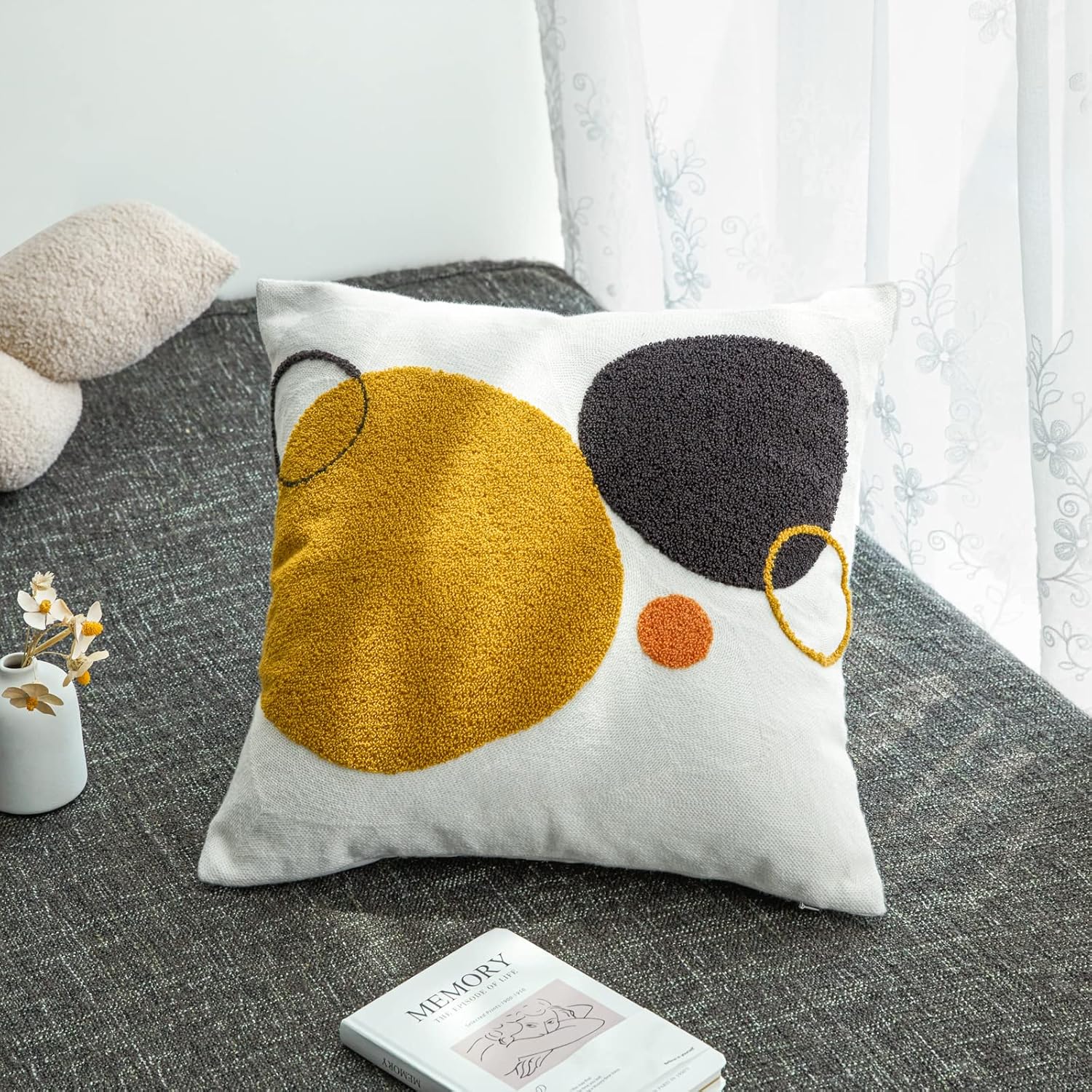 Vintage Boho Black Throw Pillow Cover — 18x18 — Black&mustard