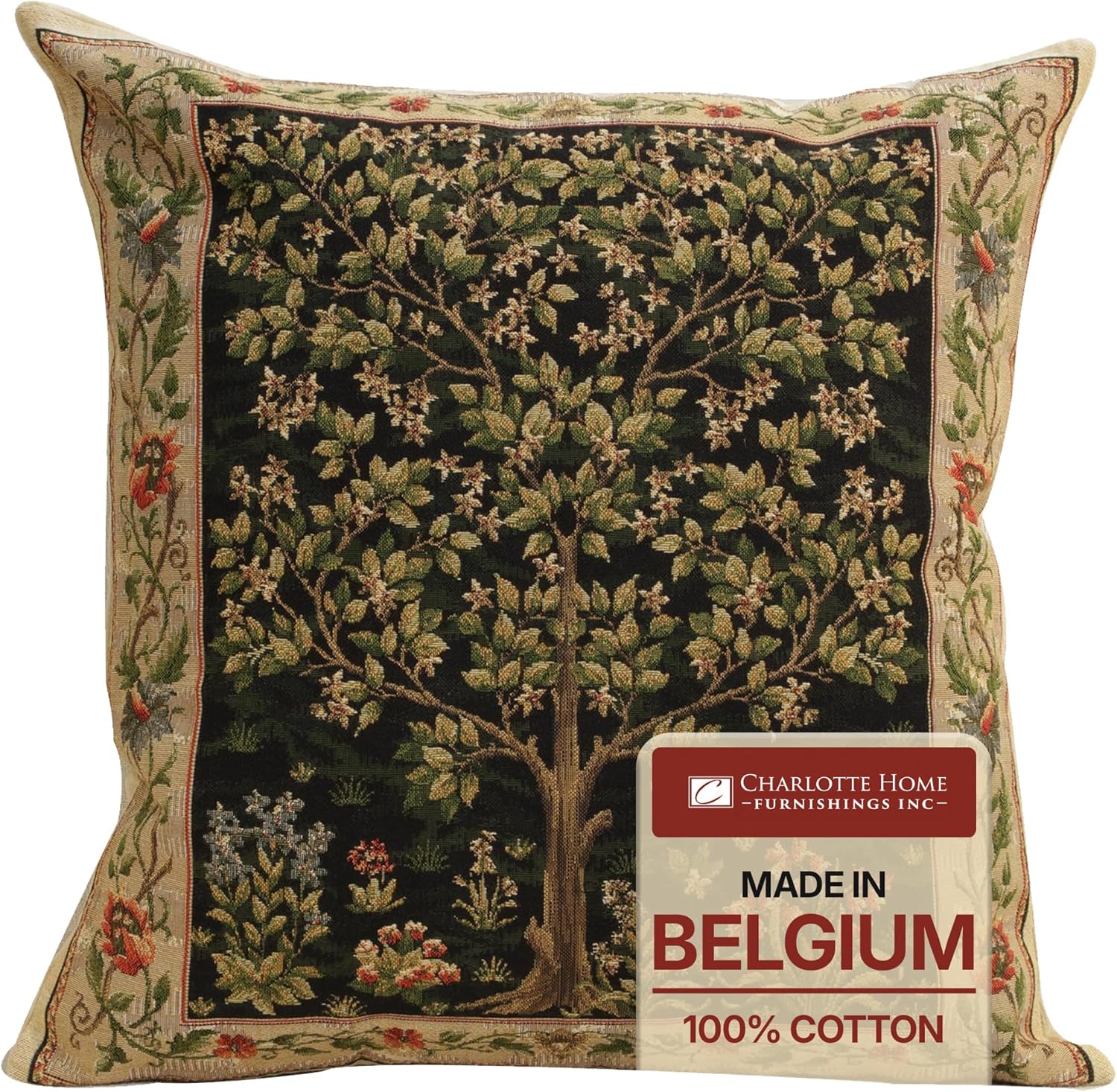Vintage Boho Black Throw Pillow Cover — 18x18 — Black Tree