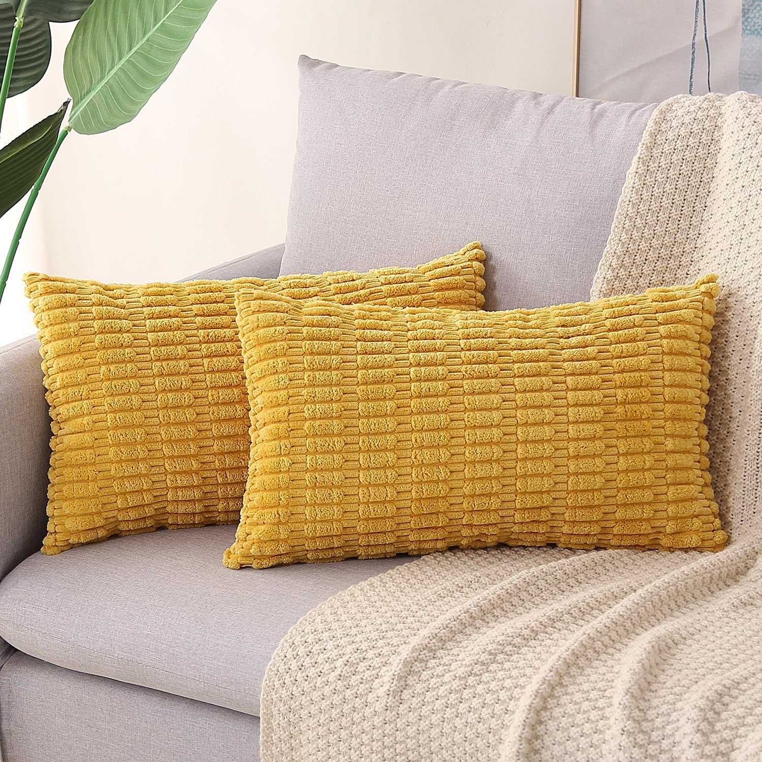 Lumbar Boho Beige Throw Pillow Cover — 20" — Mustard Yellow