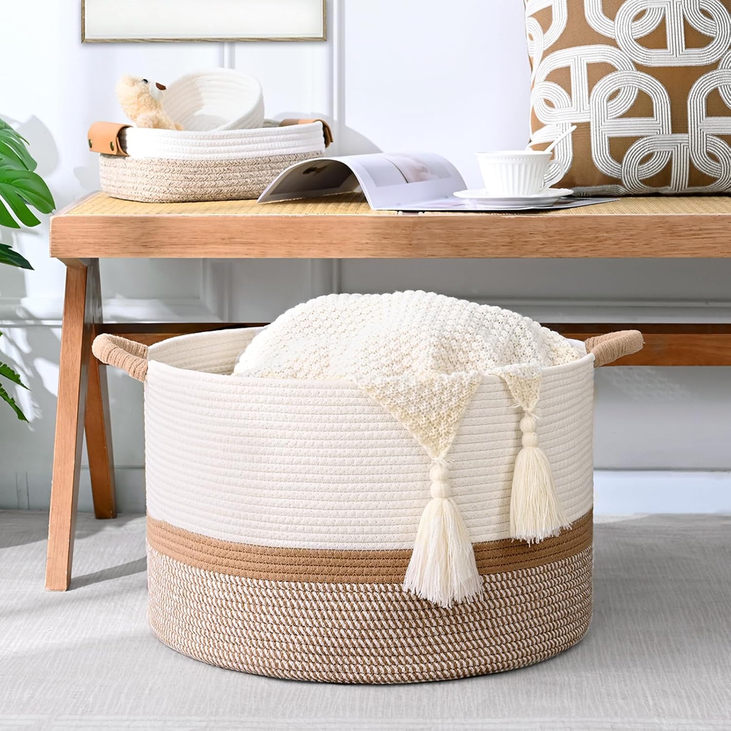 Boho Beige Throw Pillow — 20" - View 4